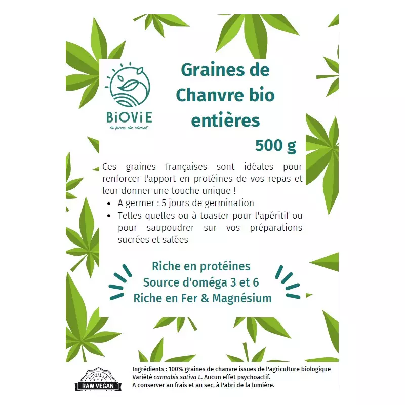 semi di canapa interi biologici Francia origine CBD ricchi di proteine