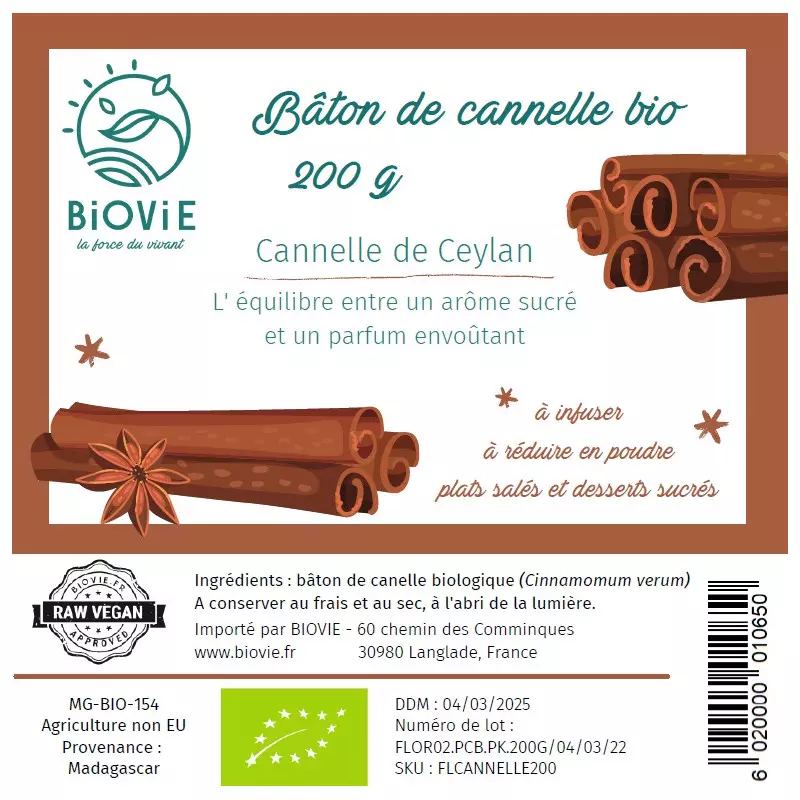 Bâton de Cannelle de Ceylan Bio (200 g)