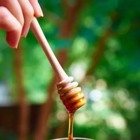 Pot de miel + cuillère à miel en bois d'olivier - français & artisanal