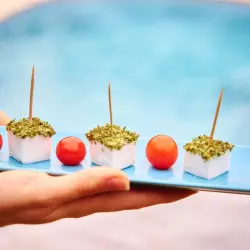 Sea lettuce topping with seaweed cheese for an appetizer