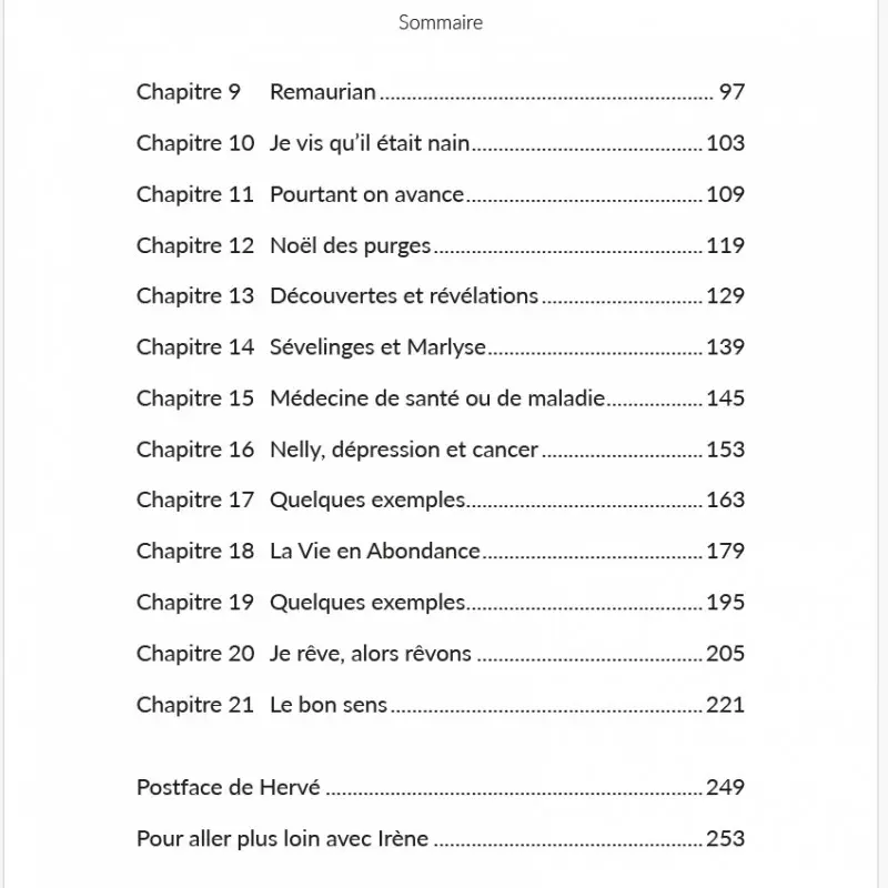 sommaire du livre Au dessus des nuages il y a toujours le soleil - Irène Grosjean