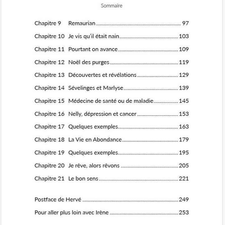 sommaire du livre Au dessus des nuages il y a toujours le soleil - Irène Grosjean