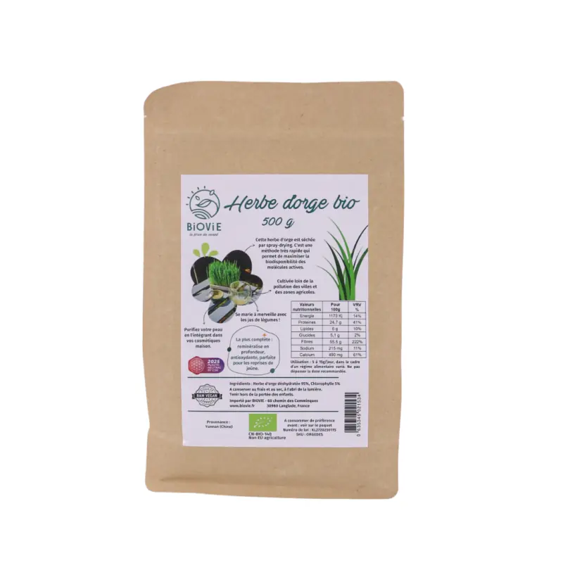 Erva de cevada orgânica em pó (500 g)