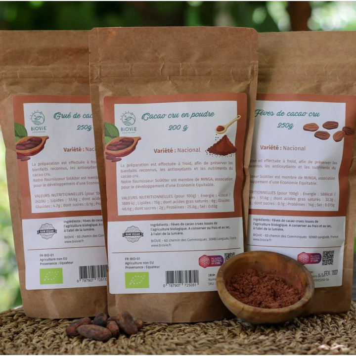 Grué de Cacao Crudo Orgánico 250g/1kg – Variedad Nacional | Biovie
