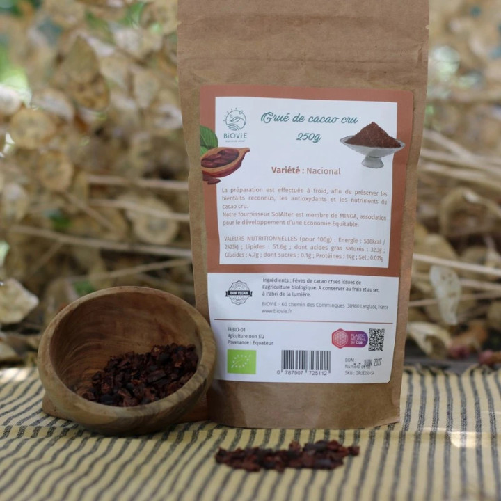 Grué de Cacao Crudo Orgánico 250g/1kg – Variedad Nacional | Biovie