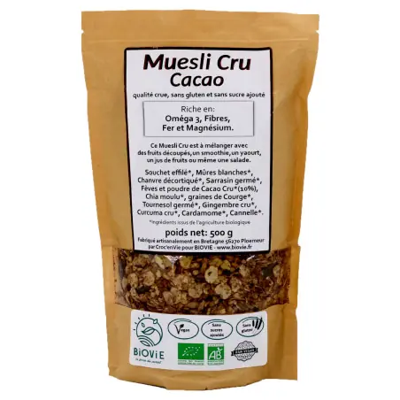 Muesli de cacao - crudo, orgánico