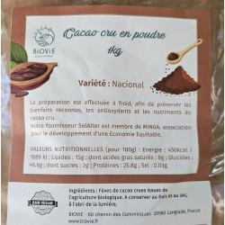 Biologische rauwe cacaopoeder (variëteit National)