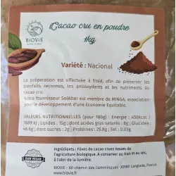 Polvere di cacao crudo Bio (varietà National)