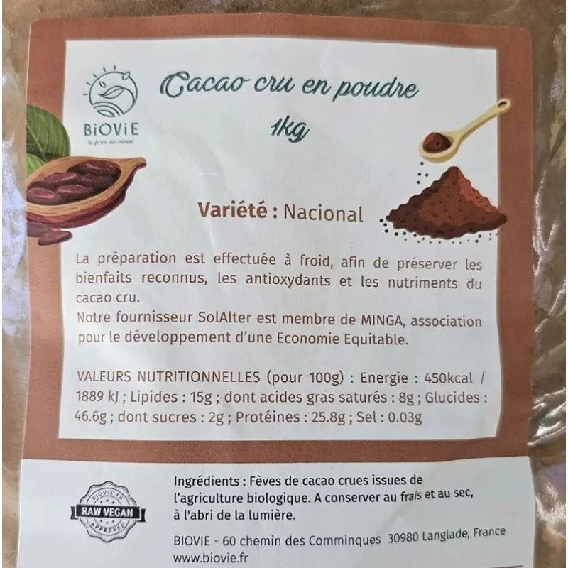 Etiquette cacao poudre