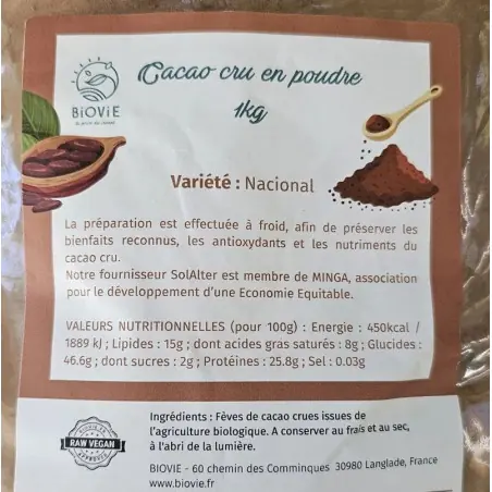 Etiquette cacao poudre