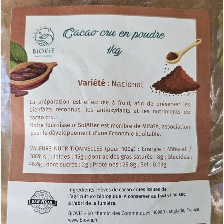Etiquette cacao poudre