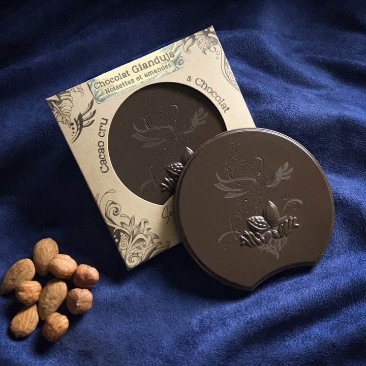 Tablette Gianduja noisettes & amandes, cacao cru BIO - Songes et Cacao - 50 g