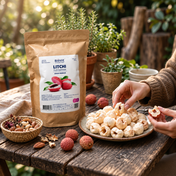 Lichi liofilizado: snack crujiente sin azúcar añadido | Biovie