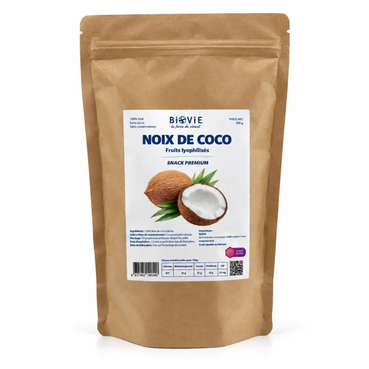 Noix de coco lyophilisée sans sucre ajouté, croquante | Biovie