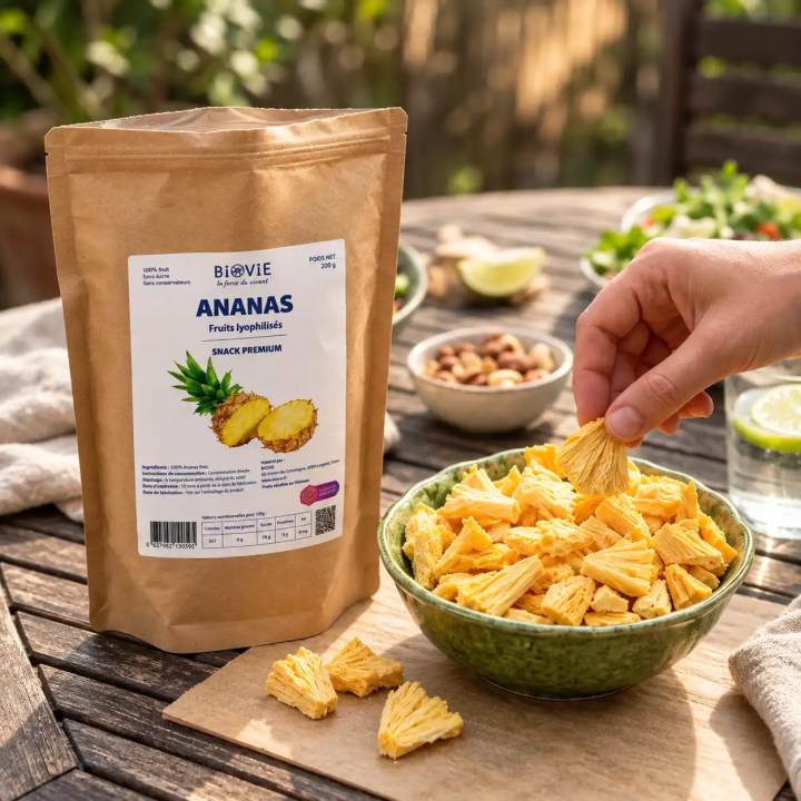 Gefriergetrocknete Ananas ohne Zuckerzusatz, 200 g | Biovie