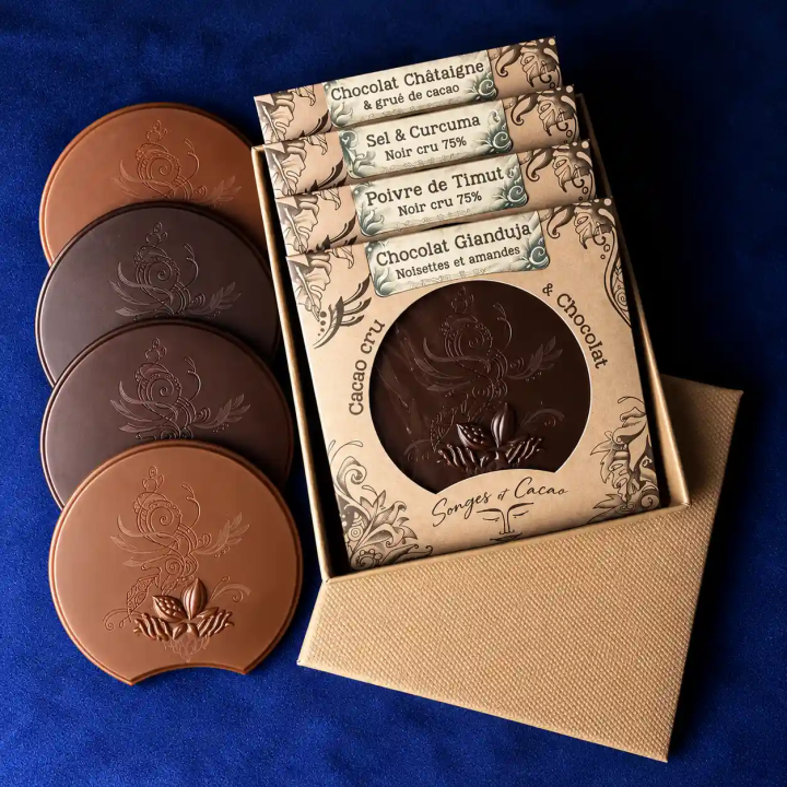 Set scoperta 4 tavolette di cacao crudo bio Songes et Cacao | Biovie