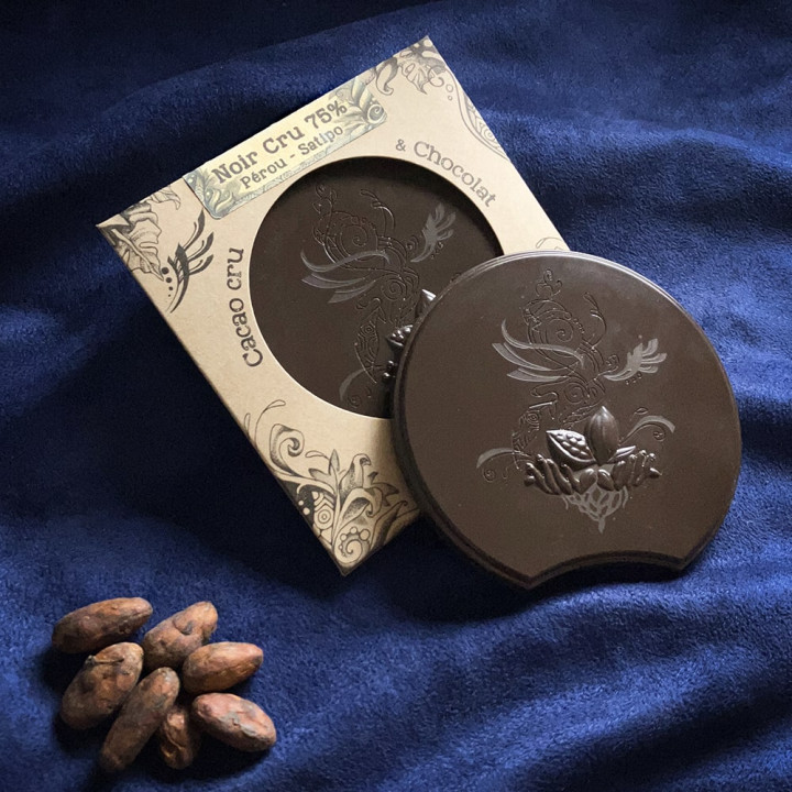 Tablette noire 75 % Pérou, cacao cru BIO - Songes et Cacao - 50 g