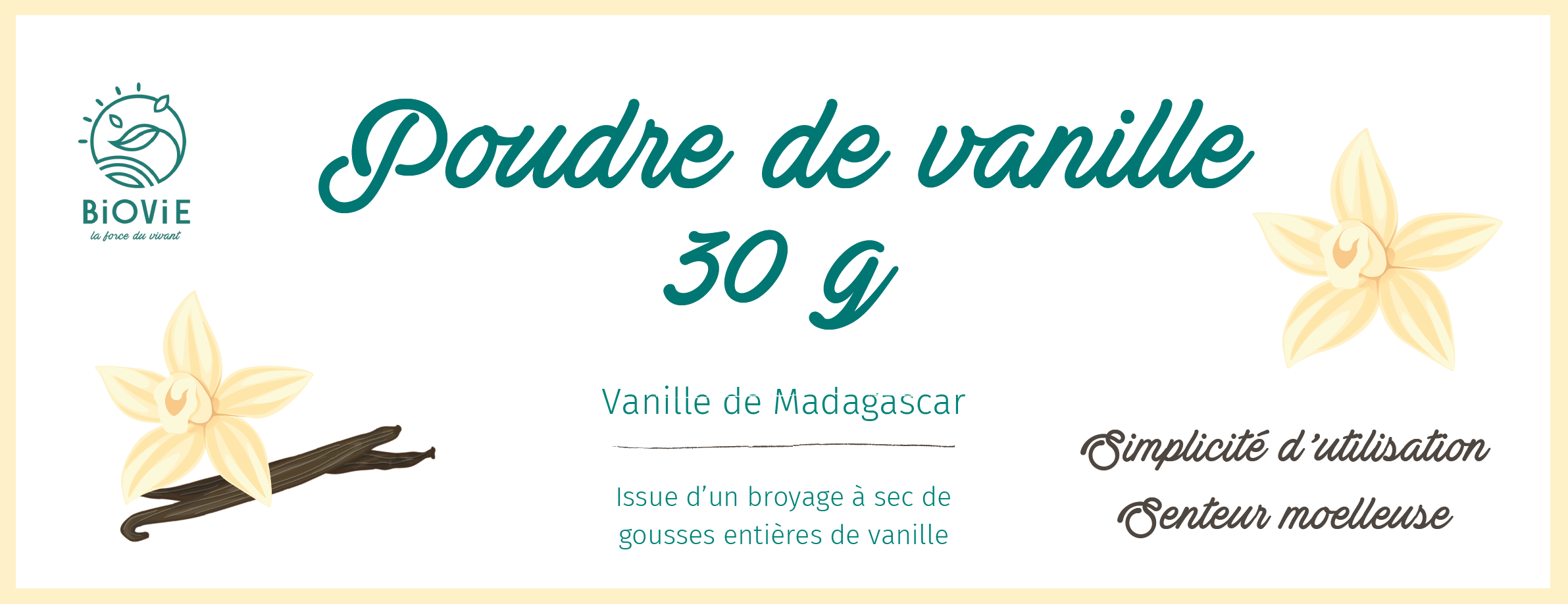 Poudre de vanille Bourbon bio de Madagascar Biovie en sachet kraft