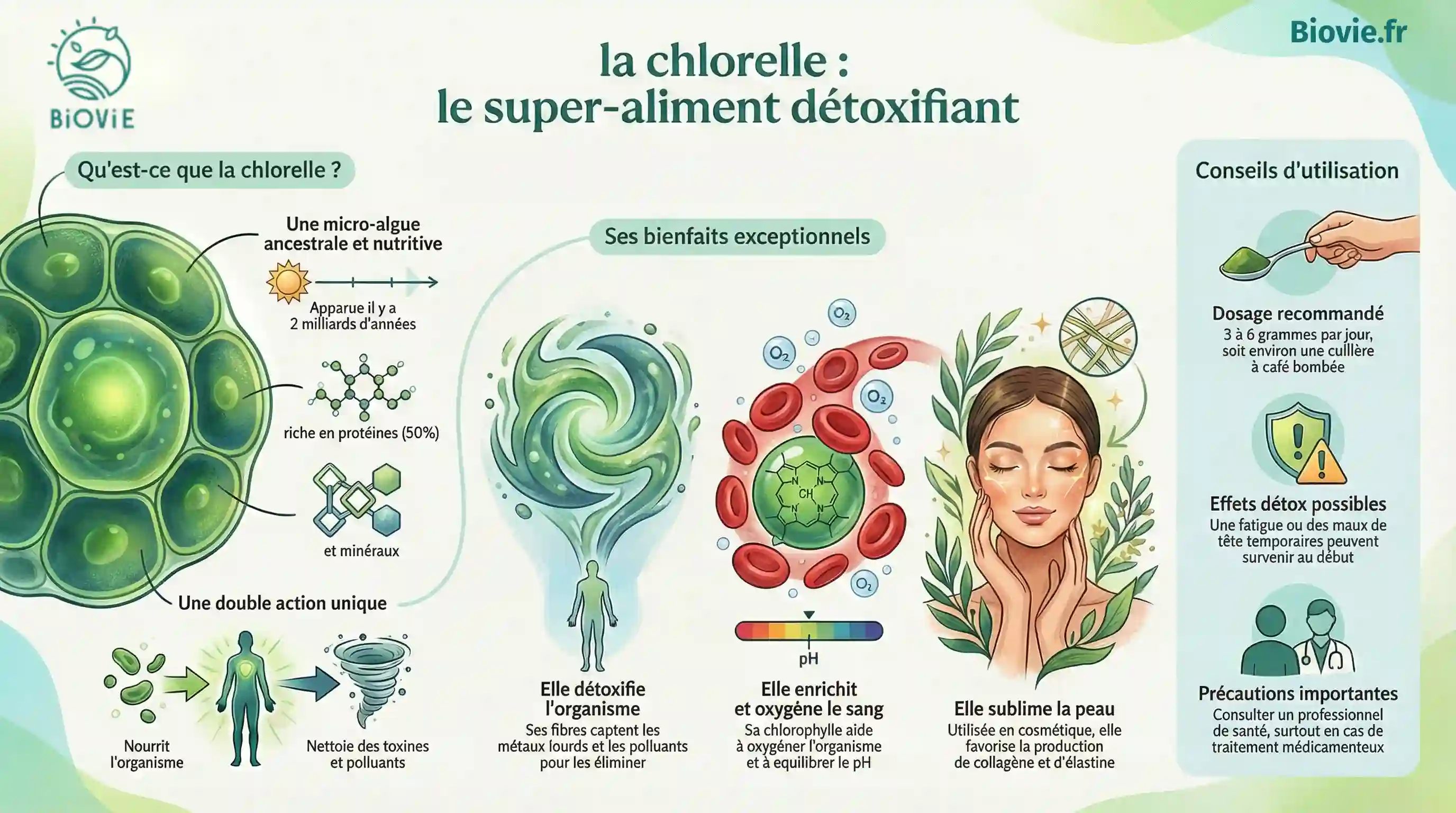 Bienfaits de la chlorelle bio en poudre : détox métaux lourds, immunité, protéines végétales, chlorophylle — Biovie