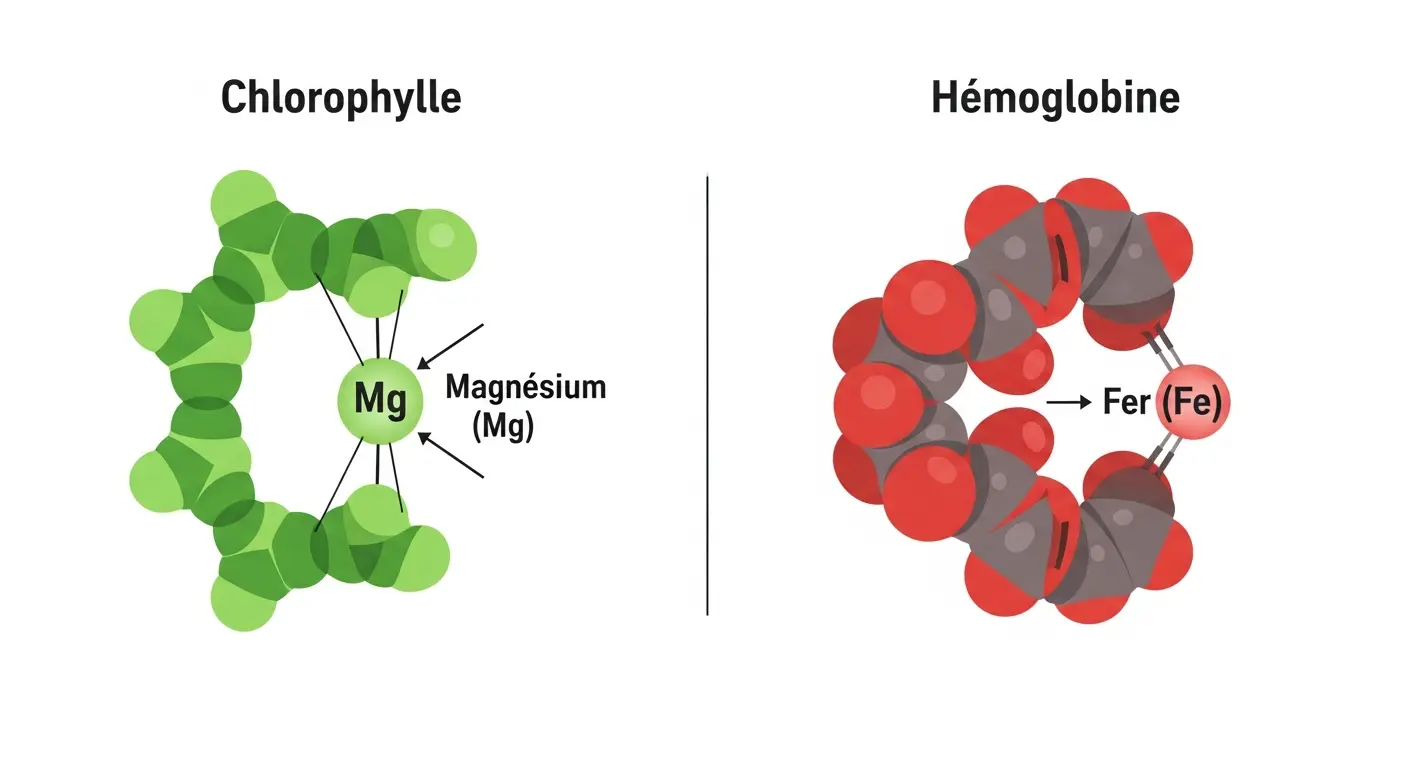 Structure de la chlorophylle et de l'hémoglobine