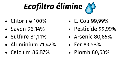 contaminants éliminés par le filtre ecofiltro