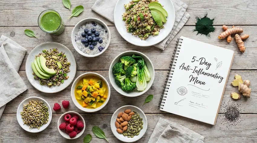Menu type sur 5 jours intégrant les superaliments anti-inflammatoires