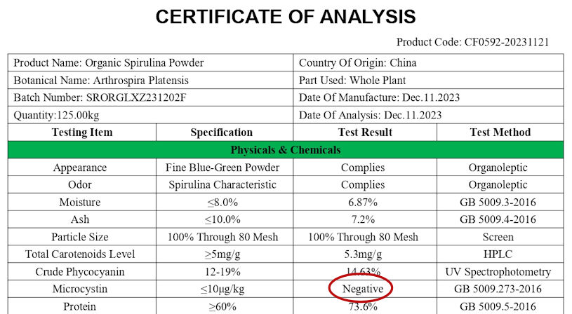 Microcystine et spiruline