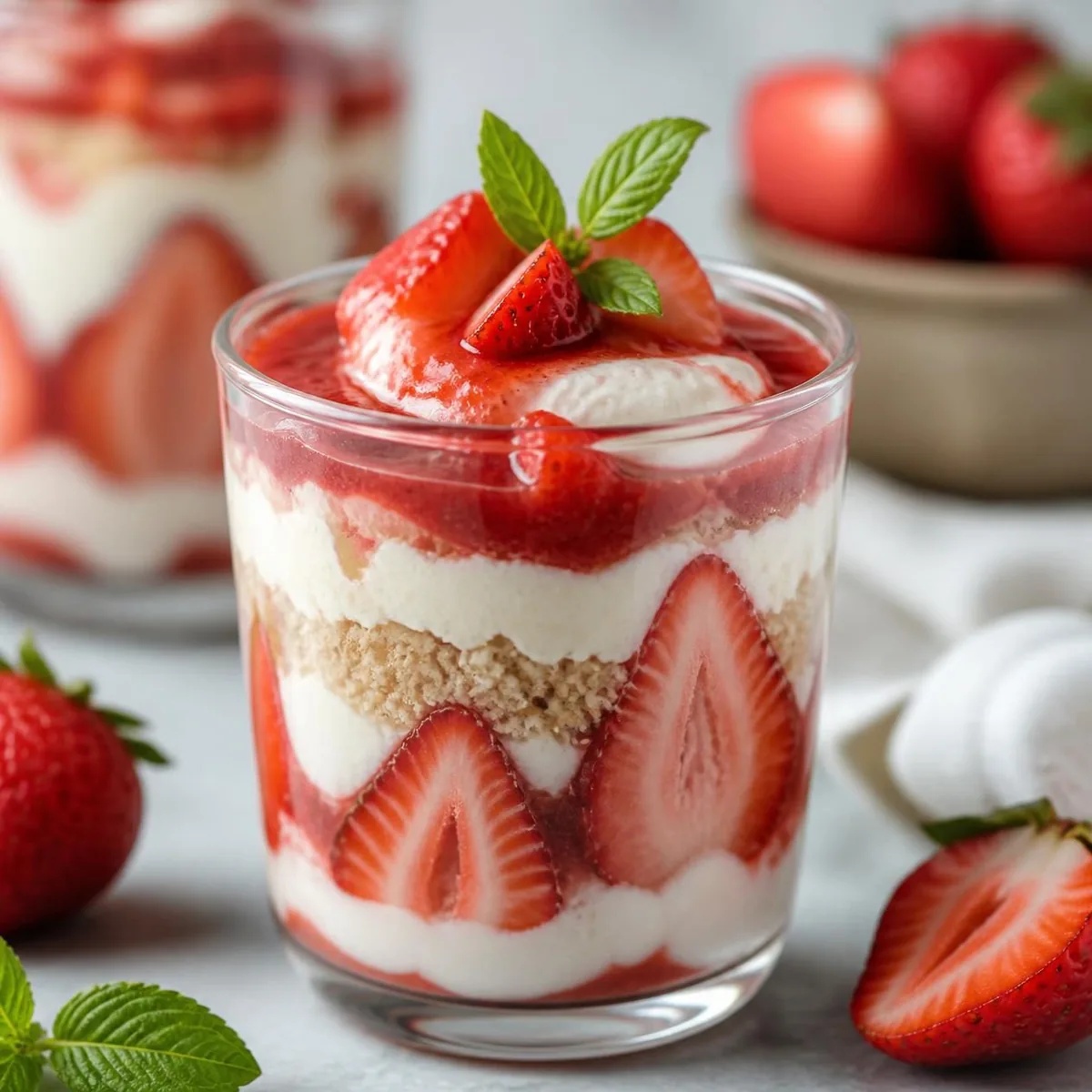 Parfait mit Erdbeeren und Zitronenverbene