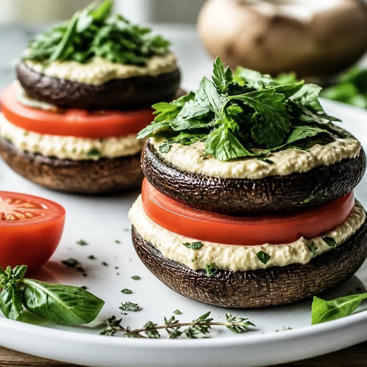 Burger aus mariniertem Portobello und Kräuter-Cashewkäse