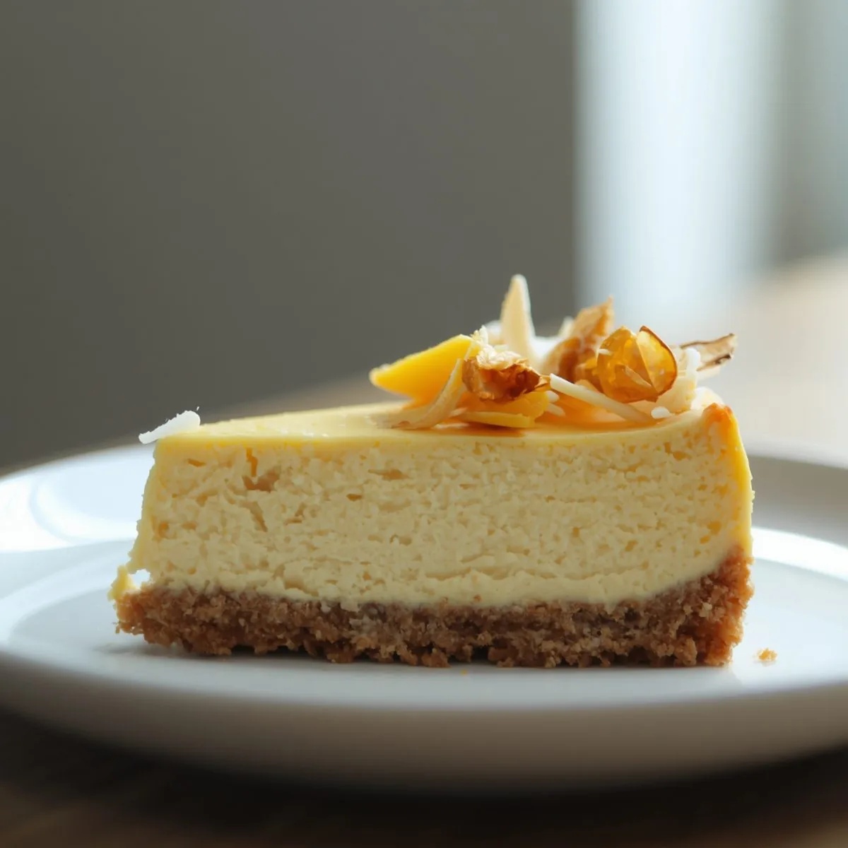 Rohkost-Cheesecake mit getrockneter Jackfrucht auf Mandel-Kokos-Boden