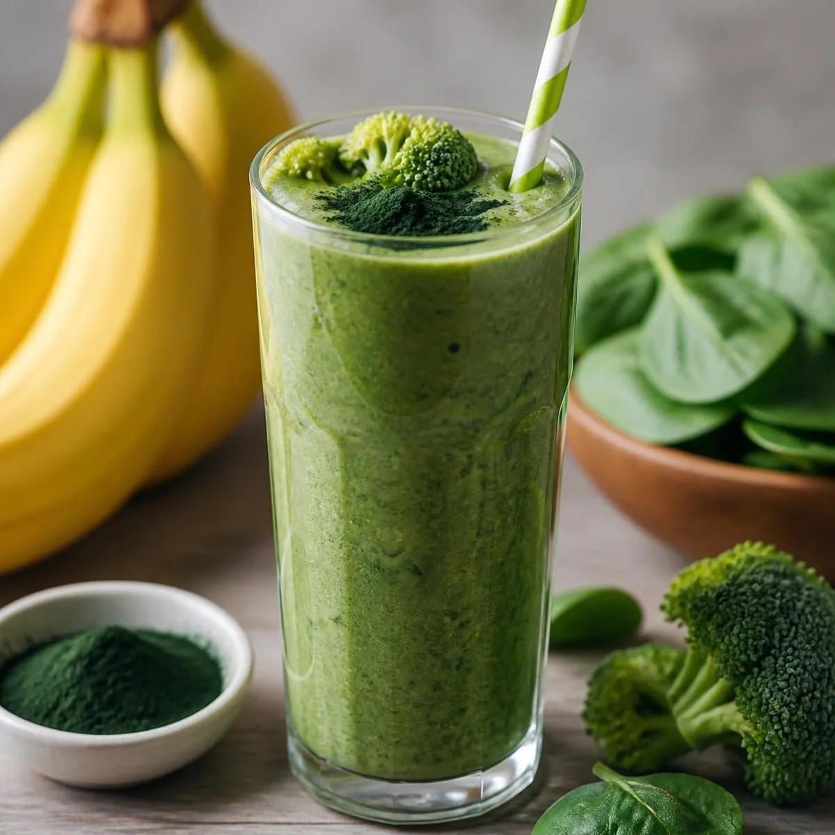 Smoothie cru brocoli, banane et spiruline