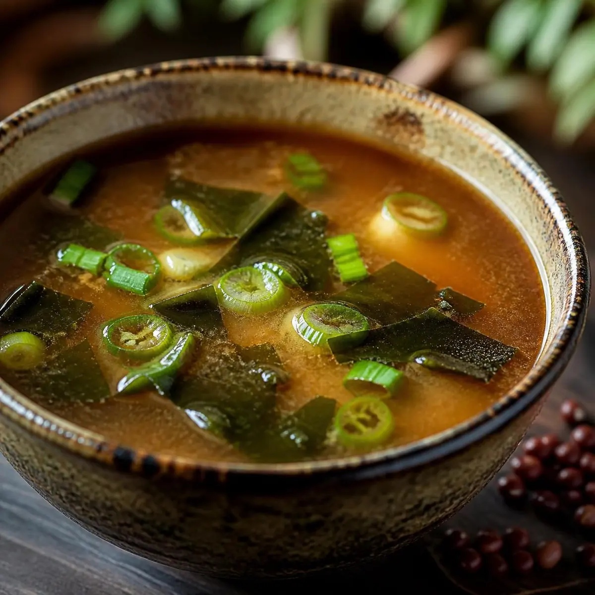 Soupe miso au nofu de cajou et aux lanières de nori
