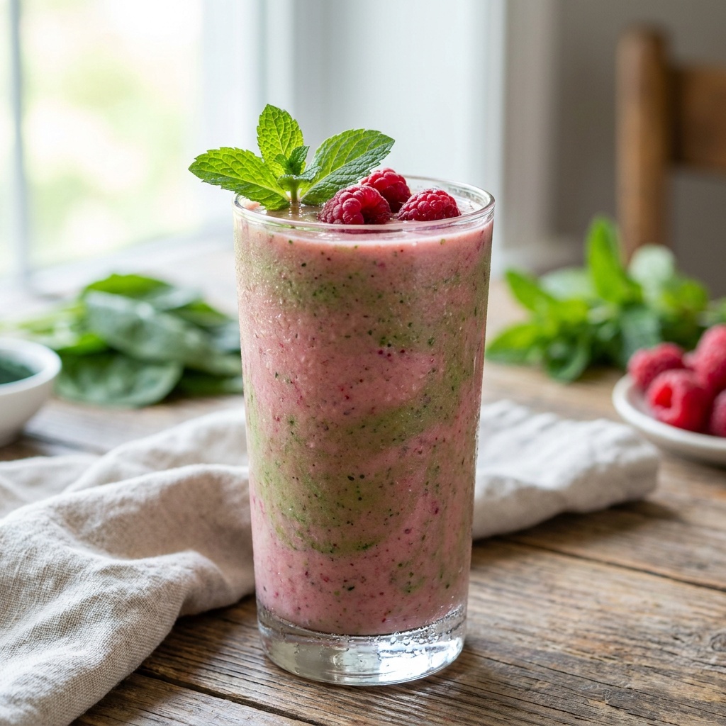 Smoothie rosé fruits rouges, épinard et chlorelle