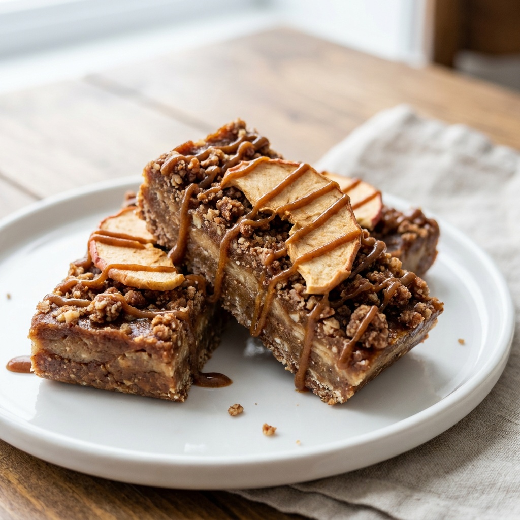 Barres crues pomme-caramel, trois couches sans cuisson