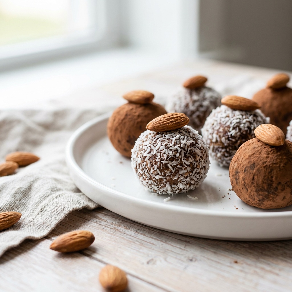 Truffes crues amande-coco aux éclats de cacao