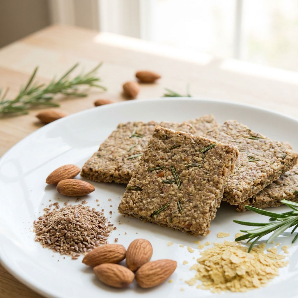 Crackers crudos de almendra, romero y levadura nutricional