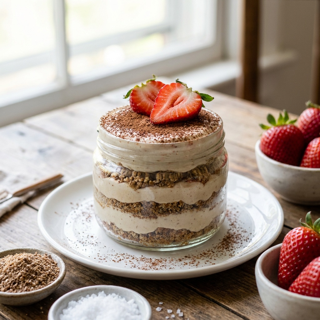 Tiramisu cru de morango e baunilha