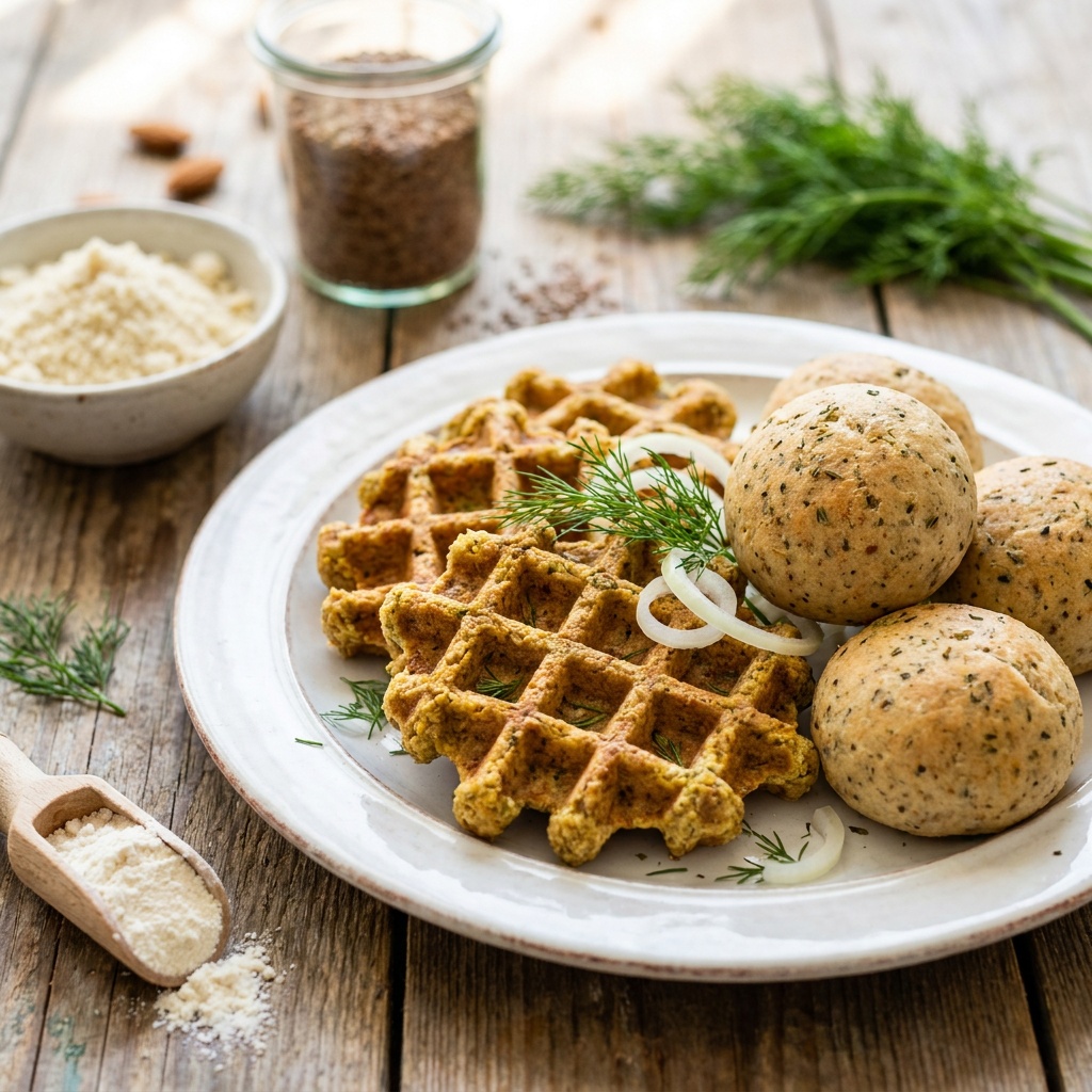 Gaufres et petits pains crus à l'aneth et à l'oignon