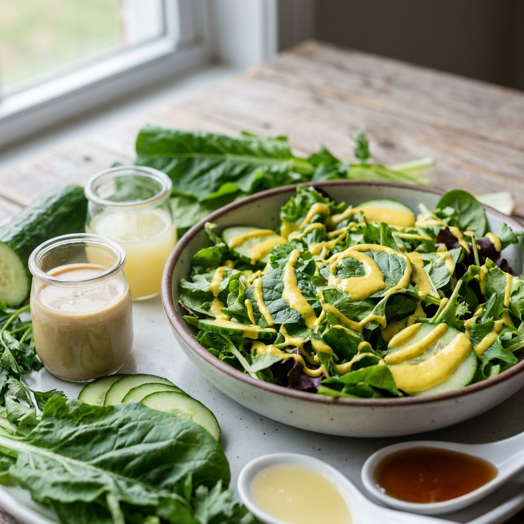 Salada verde com molho cremoso de curcuma