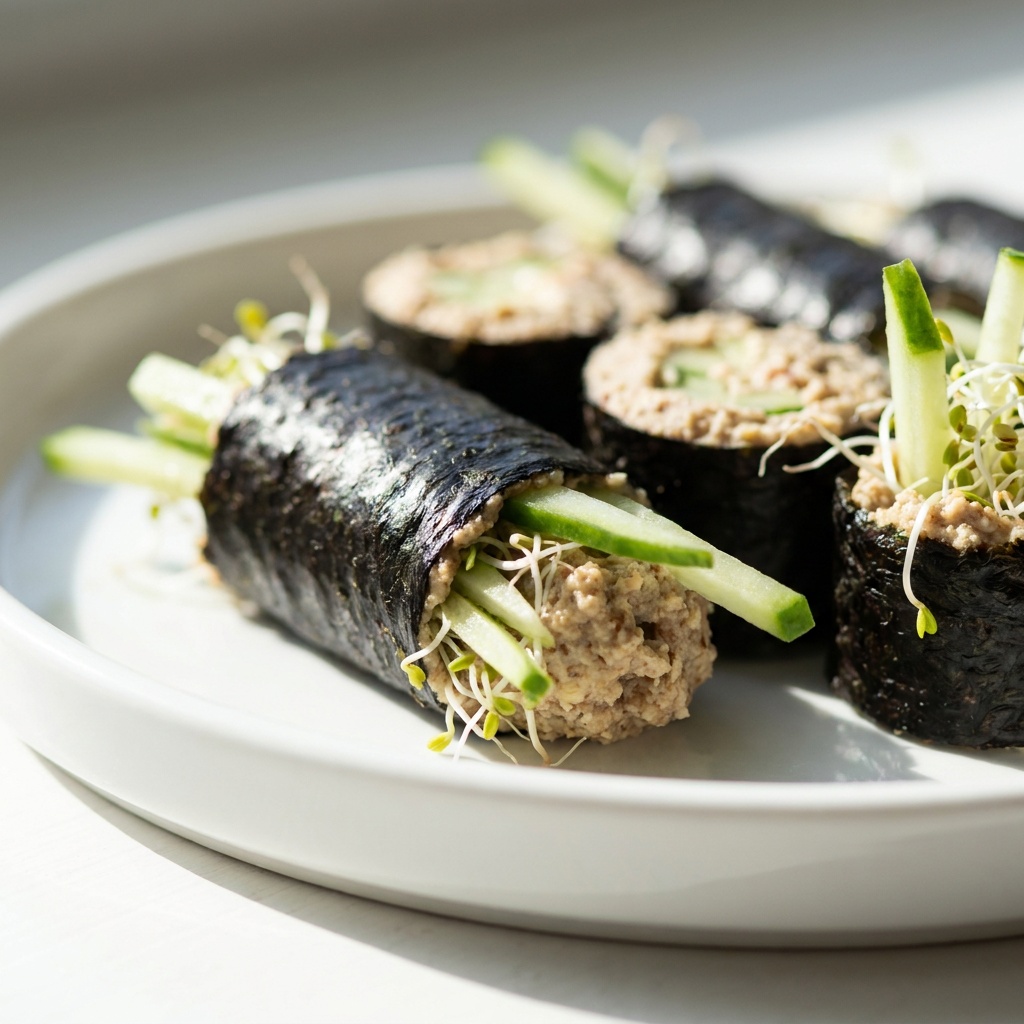 Involtini di nori con patè di mandorle e anacardi