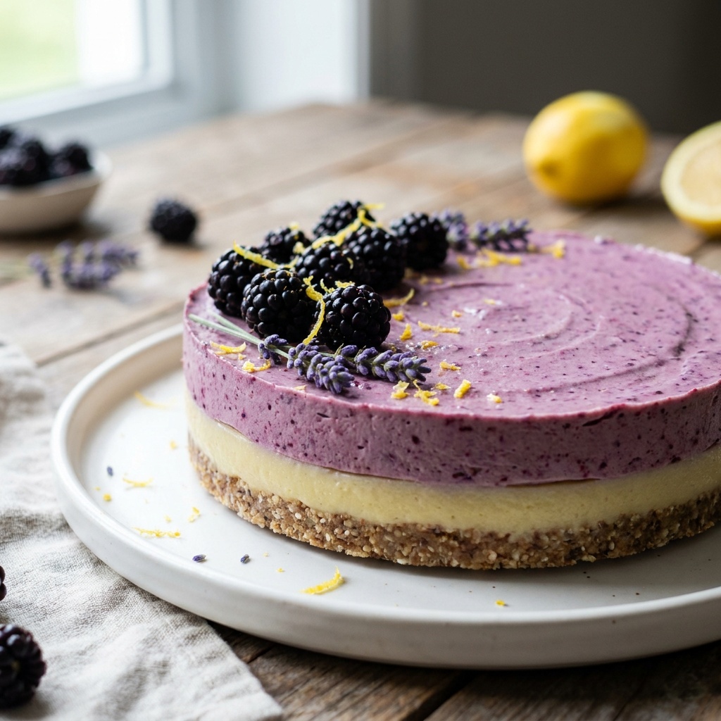 Raw Blackberry, Lemon and Lavender Cheesecake