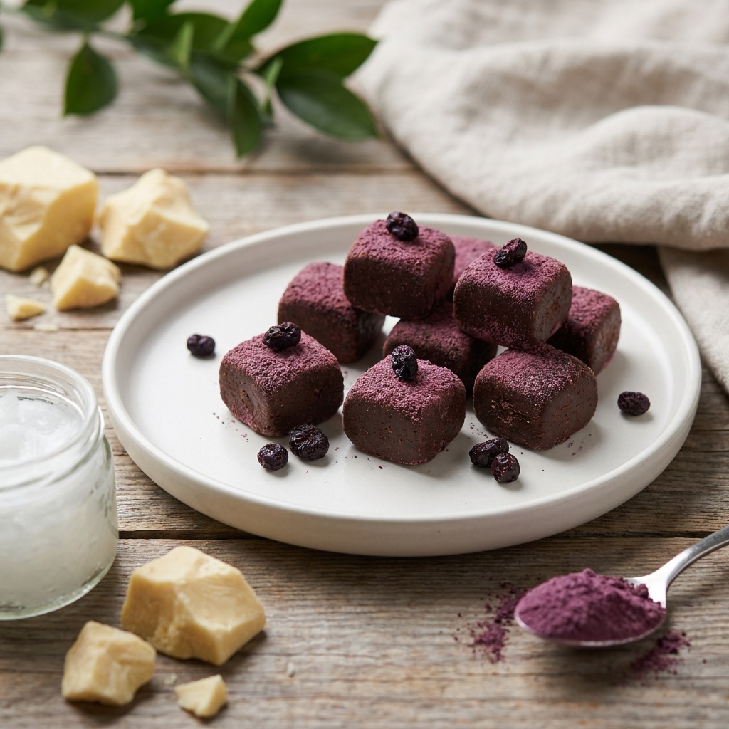 Chocolats super-aliments à l'açaï, maca et maïs violet