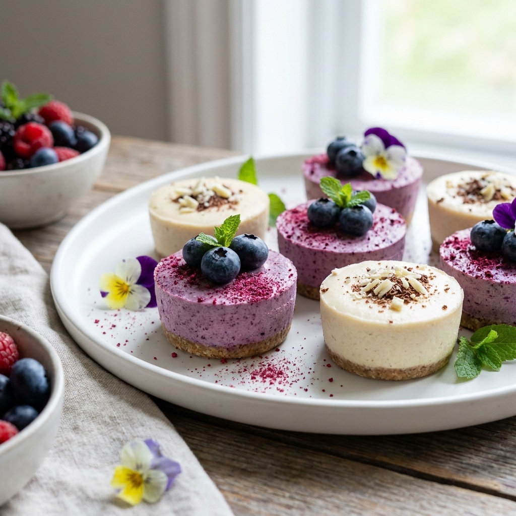 Petits cheesecakes crus myrtille-maqui et chocolat blanc