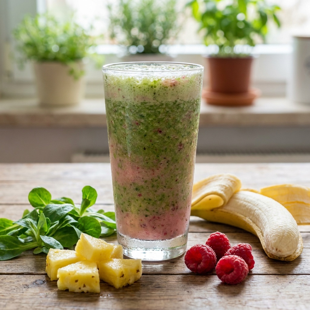 Smoothie vert rose ananas-framboise