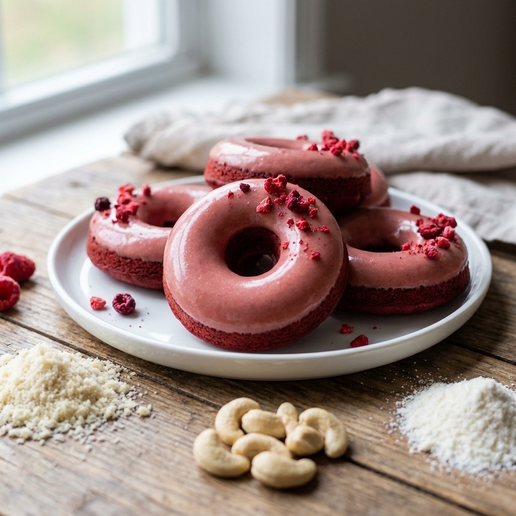 Donuts crus red velvet et glaçage rose