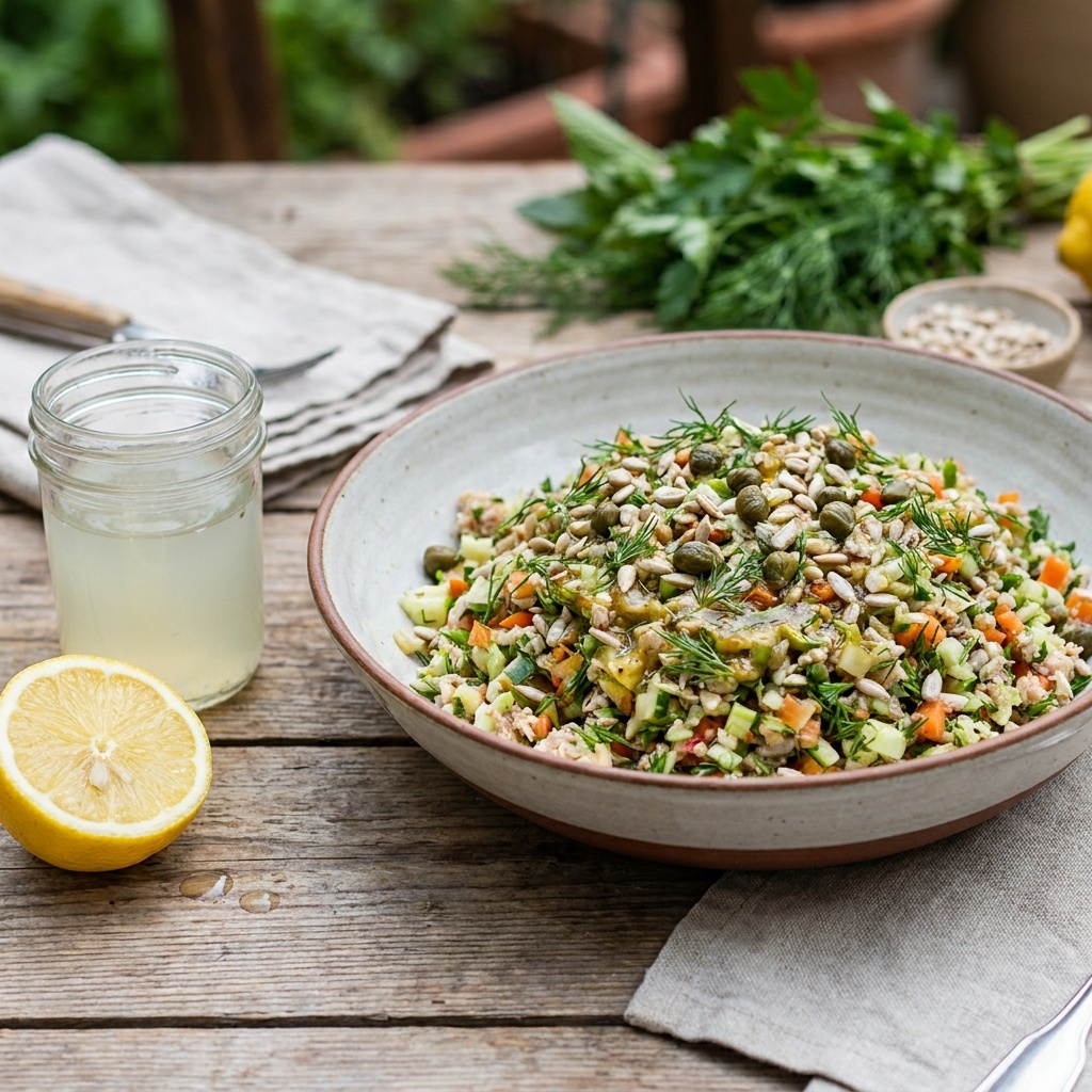 Salade de « thon » crue aux graines de tournesol
