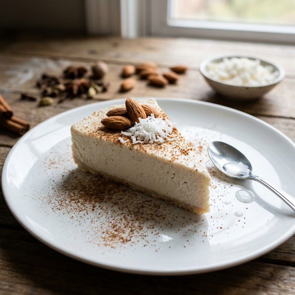 Cheesecake crudo stile eggnog, vaniglia, cannella e noce moscata