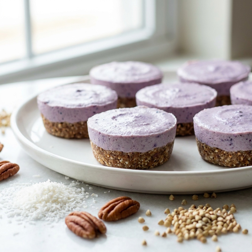 Mini cheesecakes crudos de arándanos y lavanda