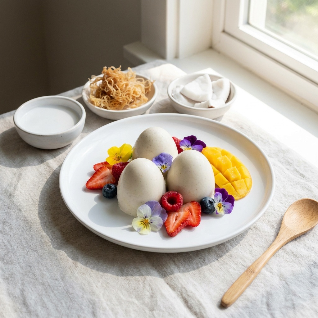Huevos de Pascua de panna cotta con fruta