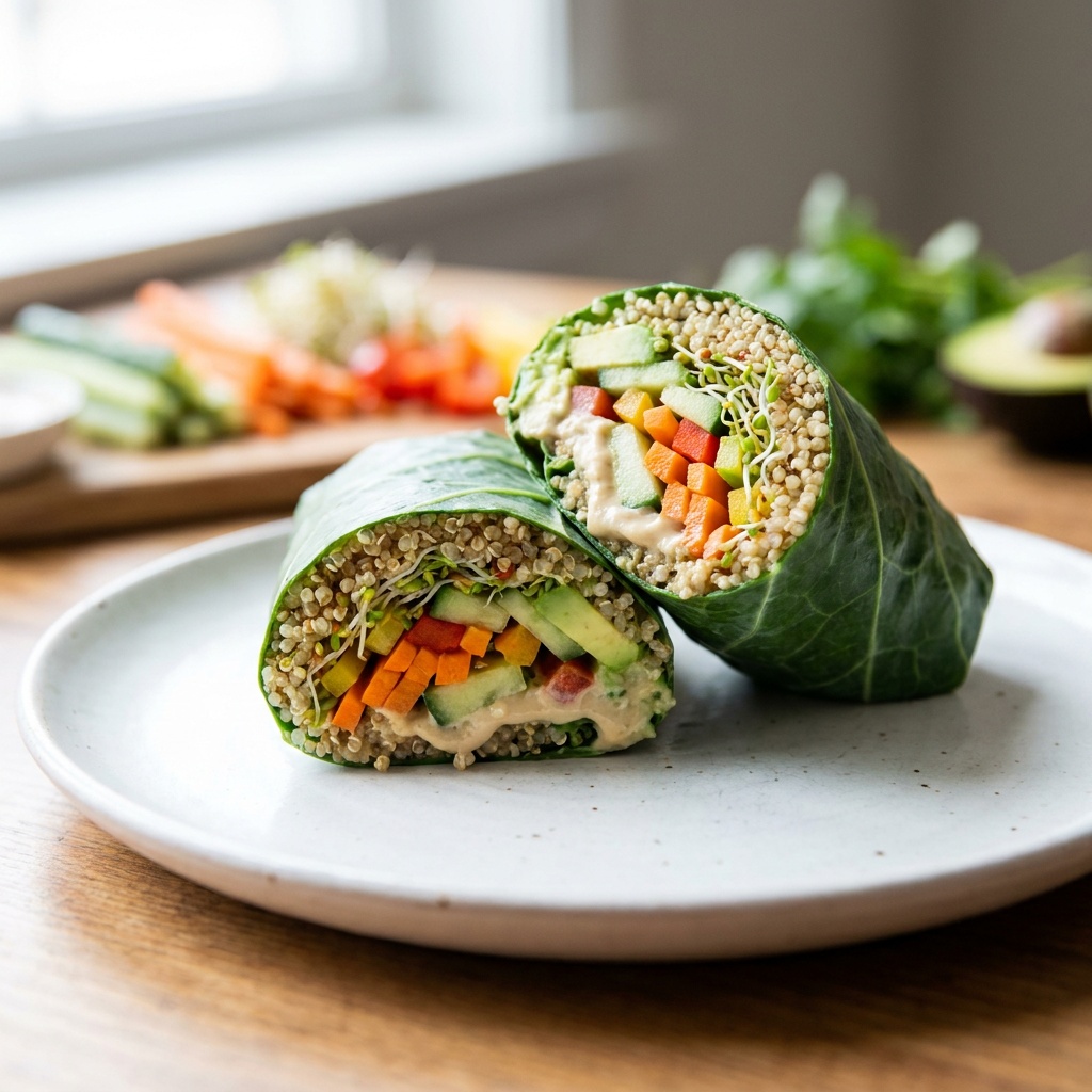 Wraps de berza con quinoa germinada